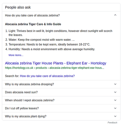 Screenshot of FAQ in Google search results