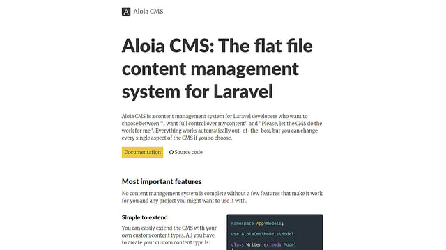 Aloia CMS homepage