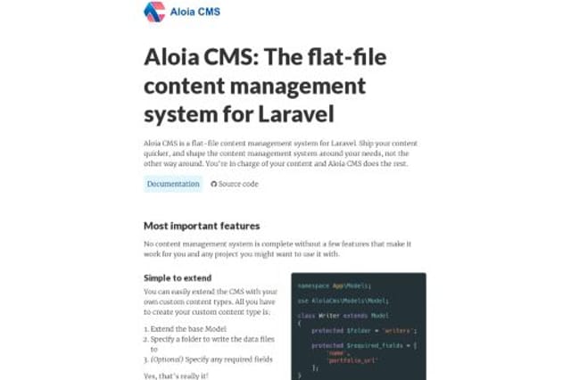 Aloia CMS homepage Aloia CMS homepage
