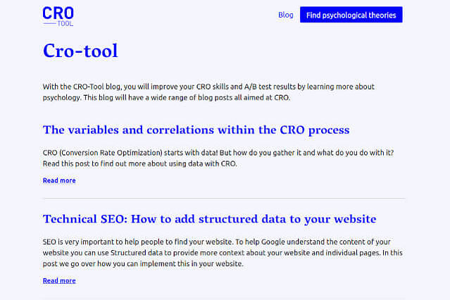 CRO-tool homepage